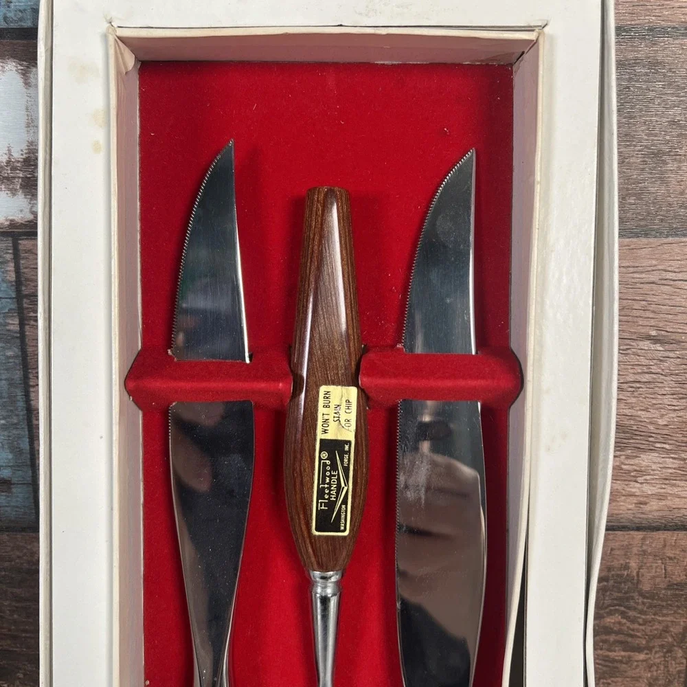 Washington Forge Fleetwood‎ Designer Wood handle CARVING SET 2 knives 1 fork